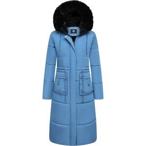Women's Denim Blue Long Winter Puffer Coat Waterproof Warm Down Jacket